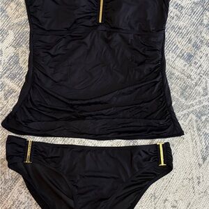 Calvin Klein Black Two-Piece Tankini with Gold Accents